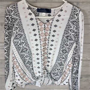 Women's White Boho Printed Twist-Front Top